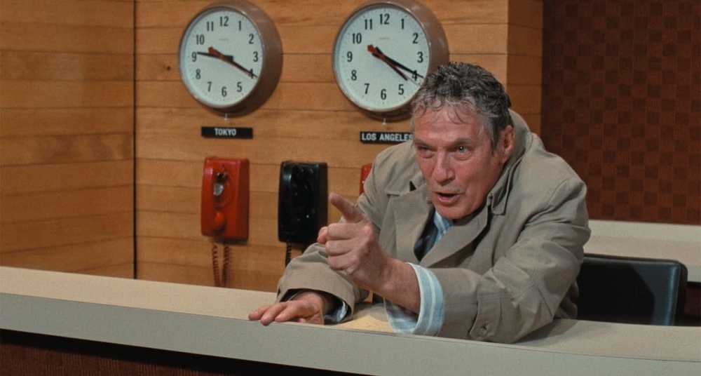 Screenshot of actor Peter Finch as Howard Beale in the film "Network" (1976)